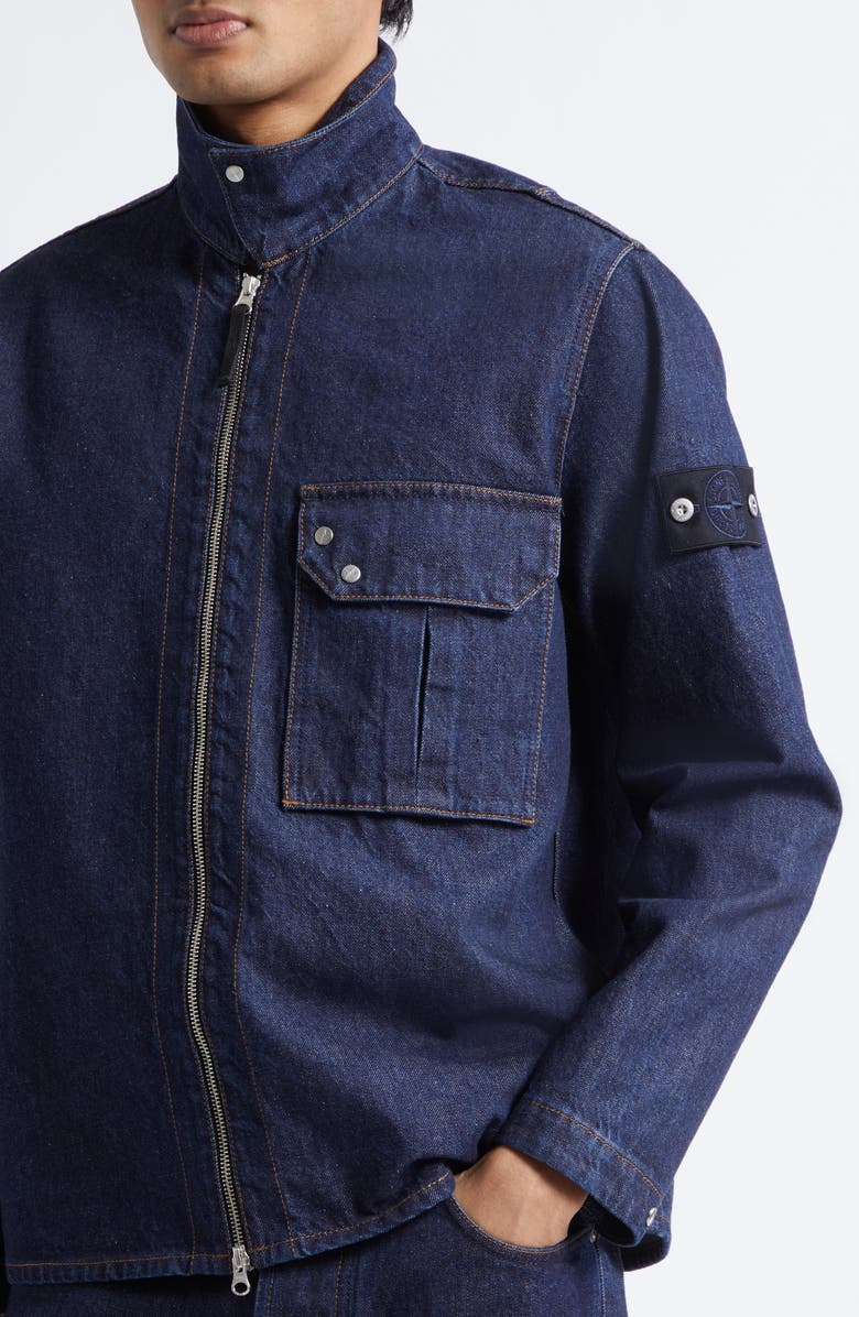 Stone Island Denim Zip Jacket, Alternate, color, Blue Rinse