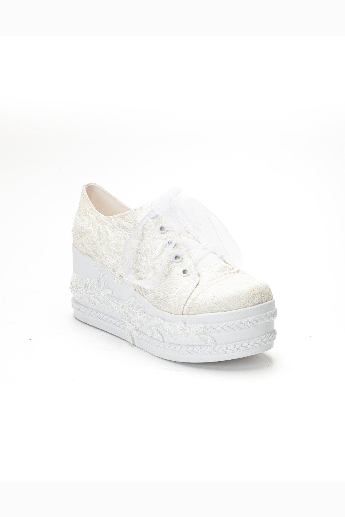Forever & Always Shoes Valencia Lace Platform Bridal Sneaker, Main, color, Ivory