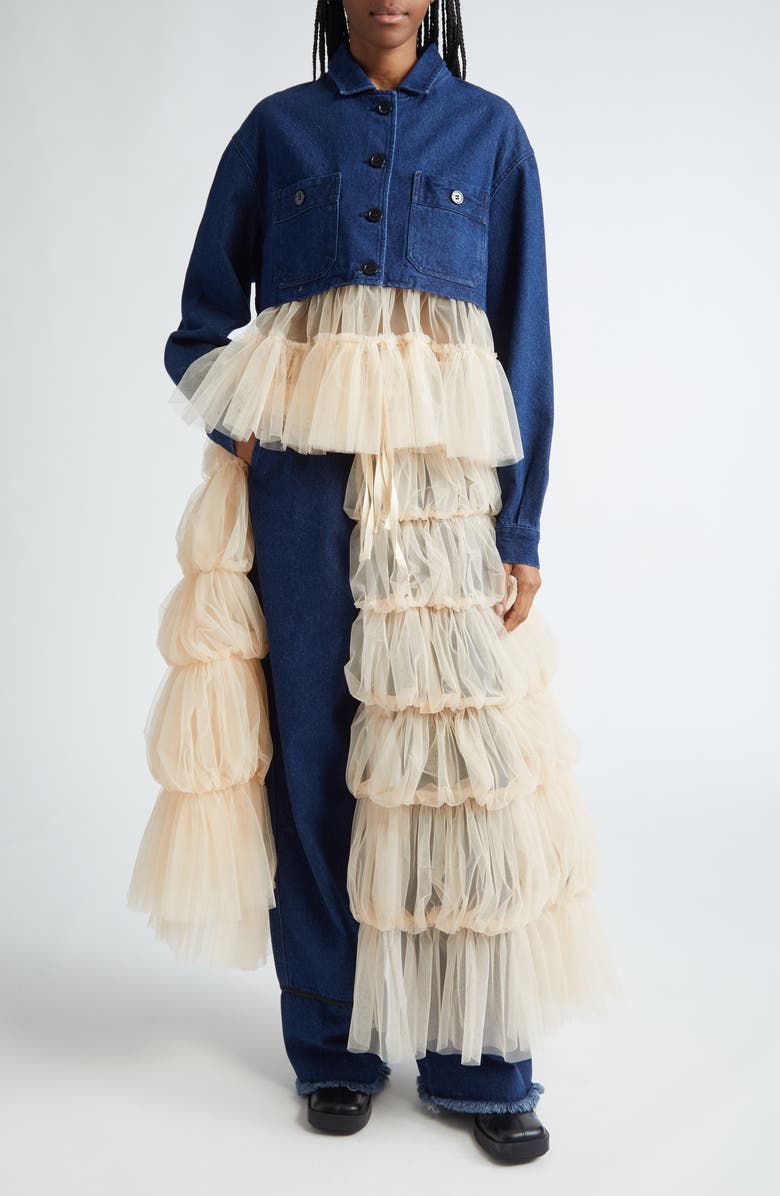 renaissance renaissance Kiri Ruffle Hem Denim Jacket, Alternate, color, 