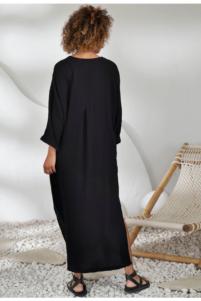 Gauze Arc Seam Caftan, Alternate, color, Black
