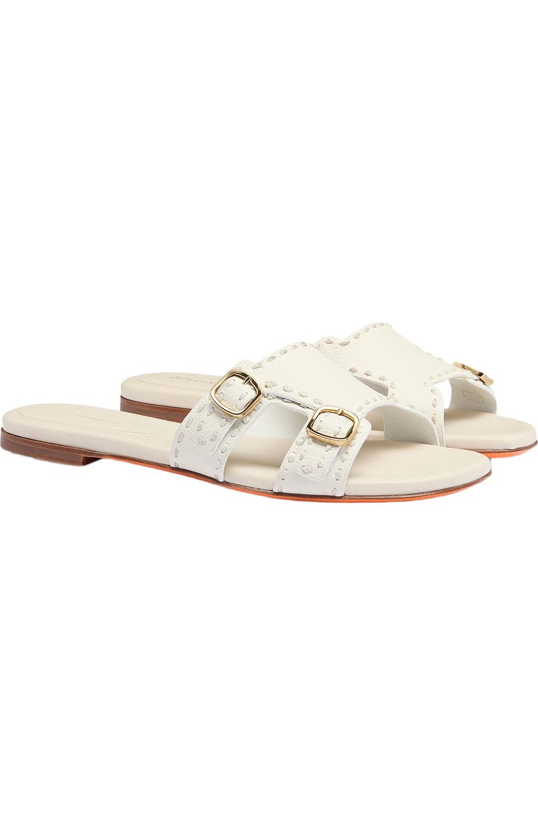 Santoni Women's leather double-buckle Didi slide sandal, Alternate, color, White