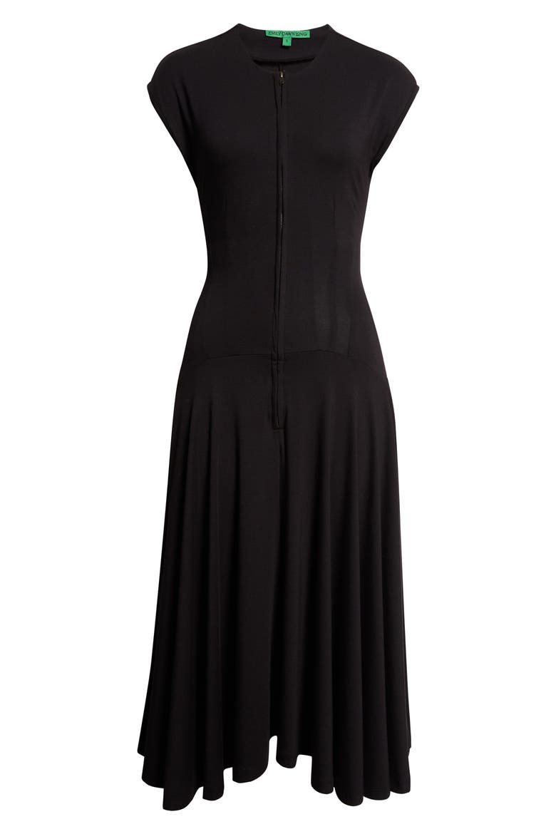 Farrah Zip-Up Jersey Midi Dress, Alternate, color, BLACK