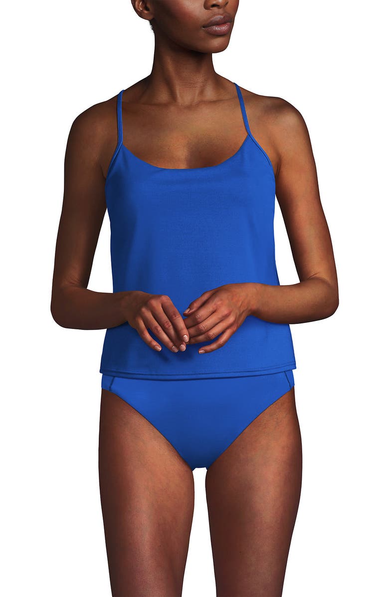 Lands' End Tugless QuickDry Adjustable Strappy Back Tankini Top, Main, color, Bright Cobalt Blue