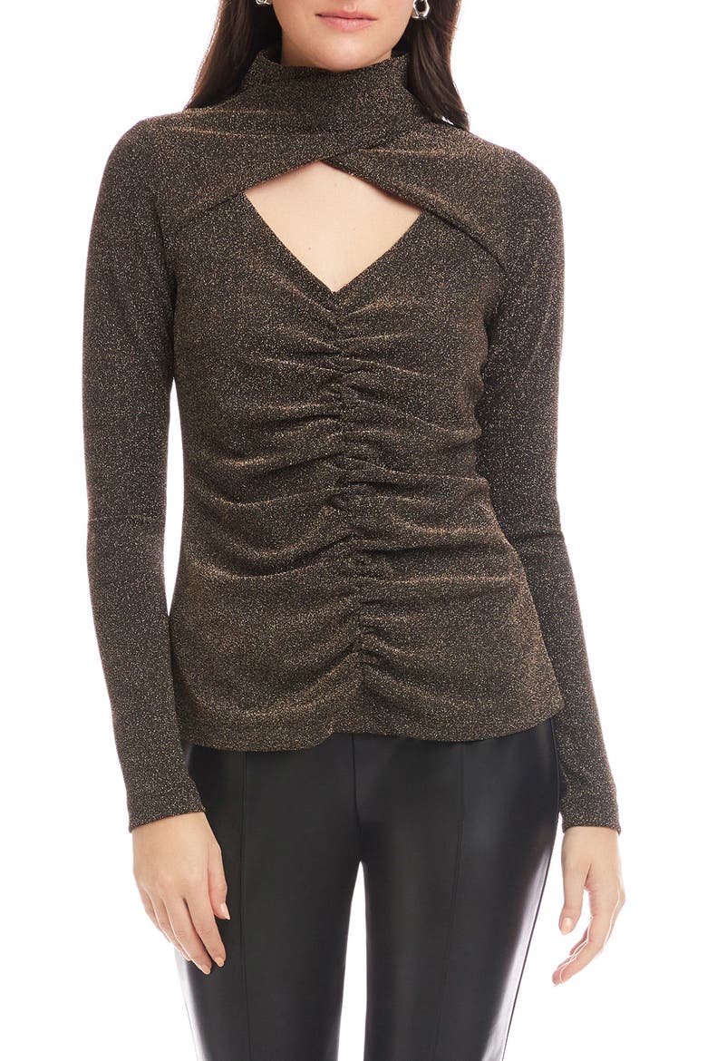 Adina Metallic Crossover Turtleneck Top, Main, color, GOLD