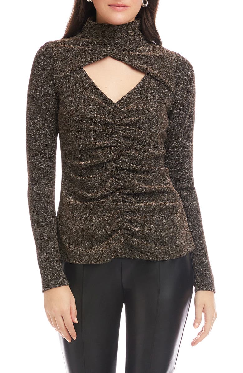 FIFTEEN TWENTY Adina Metallic Crossover Turtleneck Top, Main, color, Gold