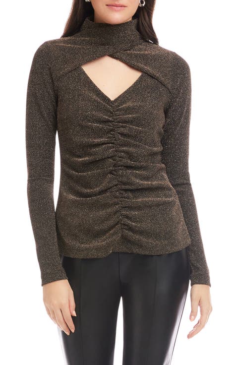 Adina Metallic Crossover Turtleneck Top