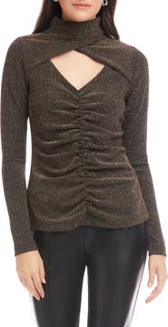 FIFTEEN TWENTY Adina Metallic Crossover Turtleneck Top