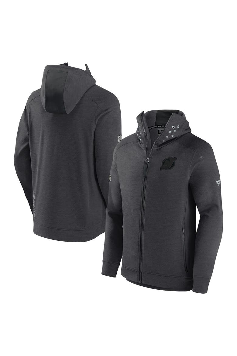 Men's Fanatics Branded Heather Charcoal New Jersey Devils Authentic Pro Road Tech Full-Zip Hoodie Jacket, Main, color, Charcoal