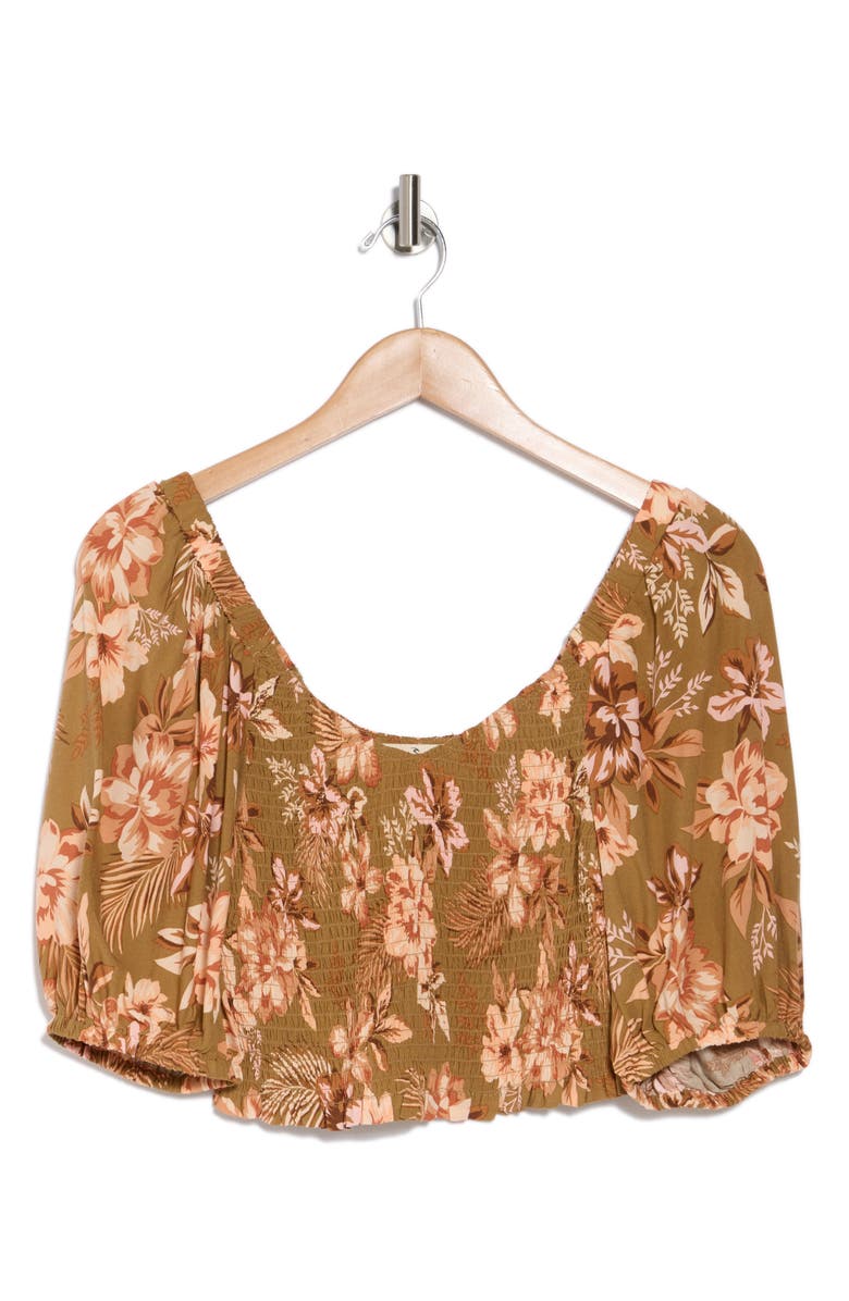 Rip Curl Desert Dreams Smocked Puff Sleeve Top, Alternate, color, Bronze