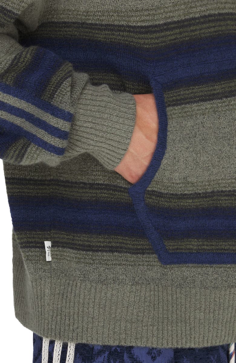 adidas Originals x CLOT Baja Stripe Oversize Hooded Sweater, Alternate, color, Trace Khaki/ Tech Indigo