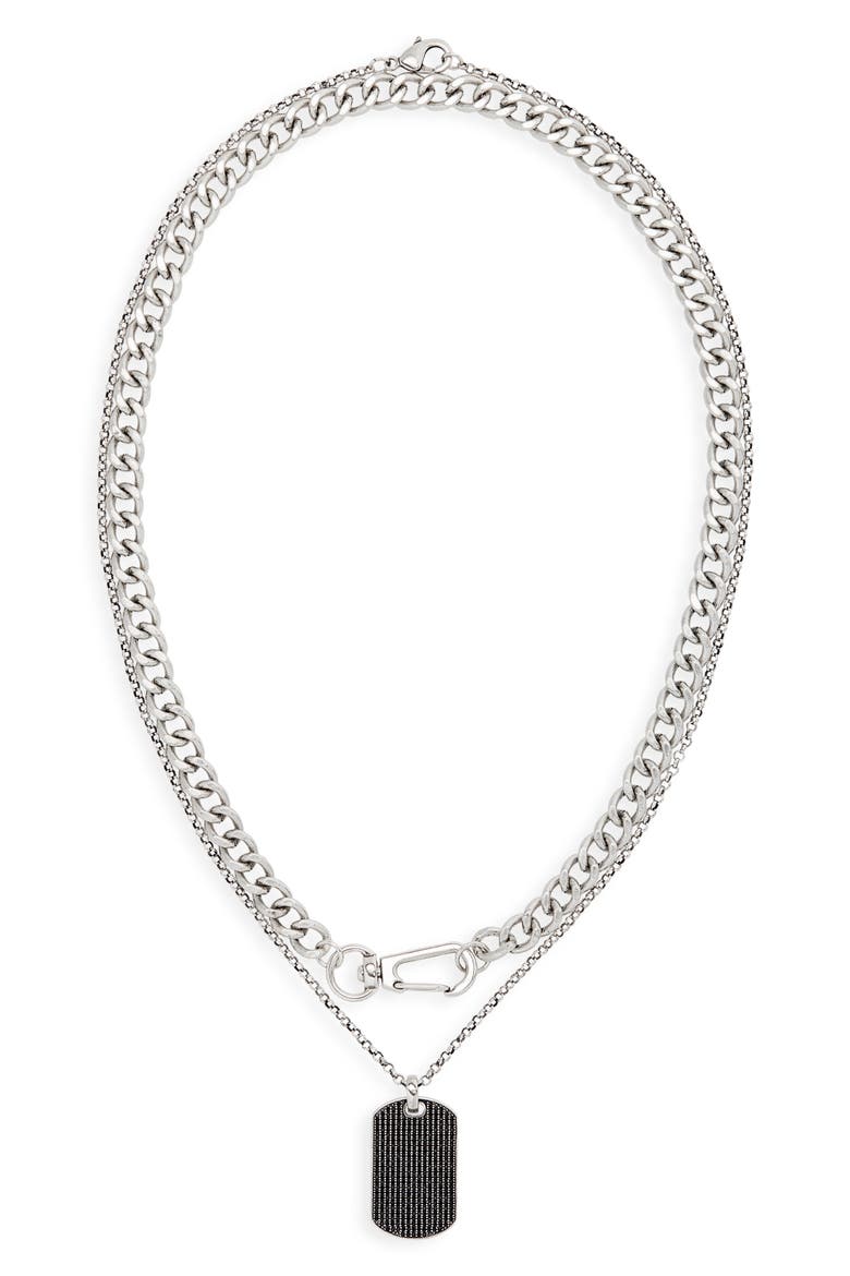 Men's Set of 2 Chain Necklaces, Main, color, BLACK- SILVER