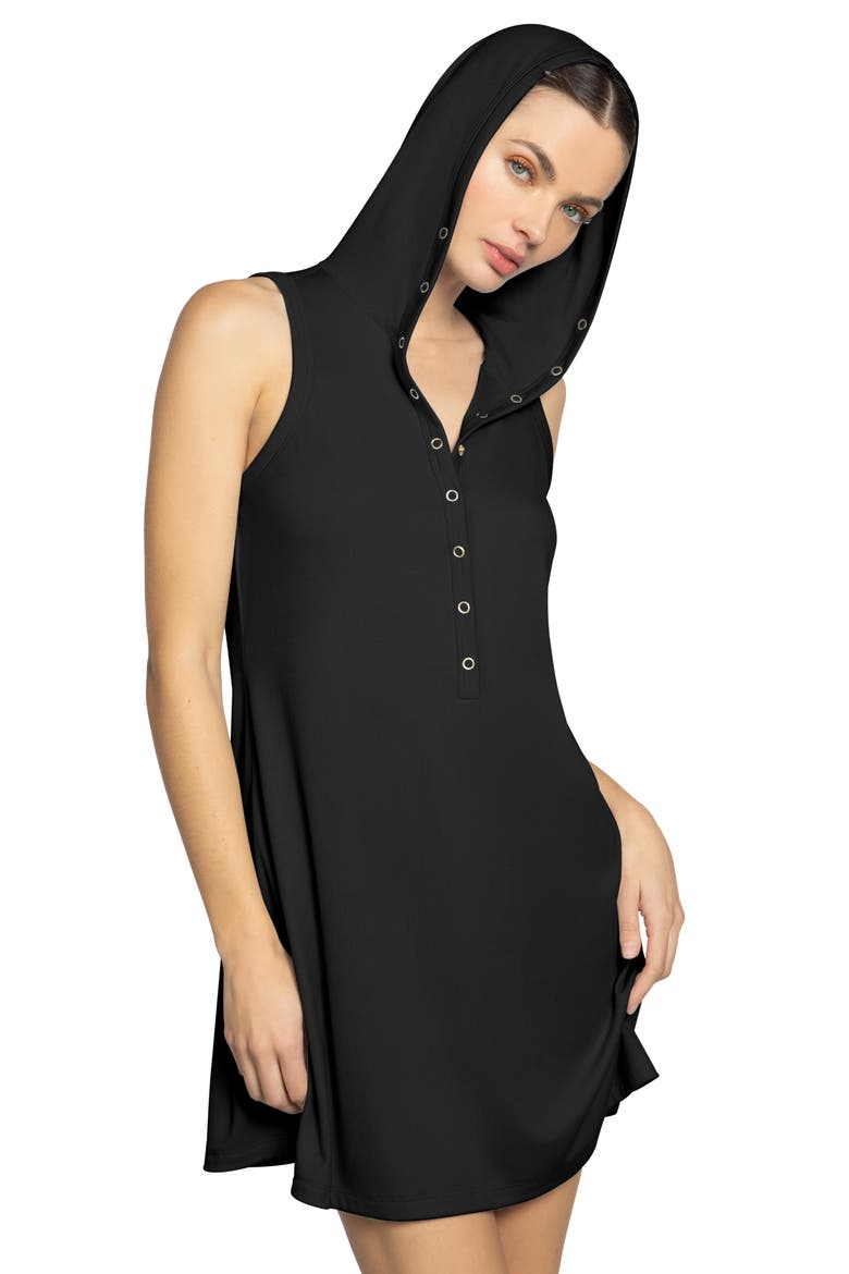 Amy Hooded Cover-Up Minidress, Alternate, color, BLACK