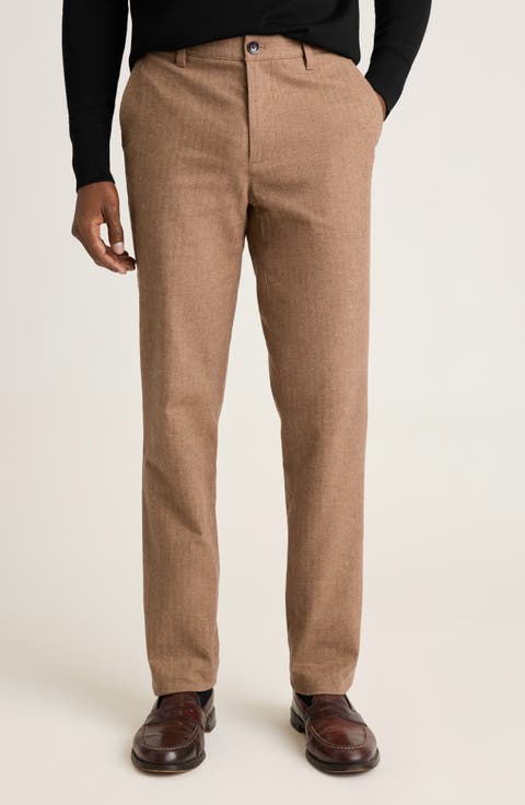 Flat Front Brushed Cotton Herringbone Chinos