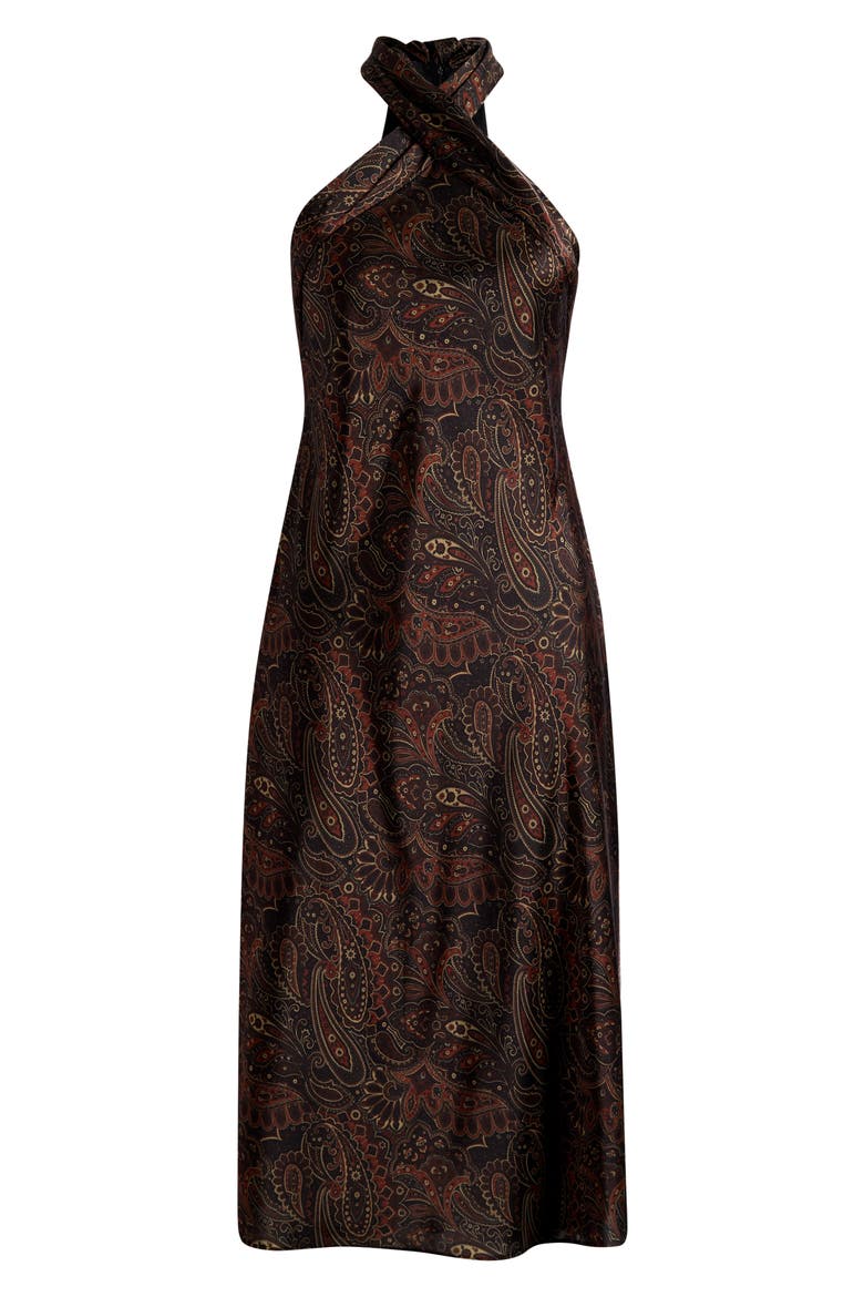 Paisley High Neck Cocktail Midi Dress, Alternate, color, BLACK/ MULTI