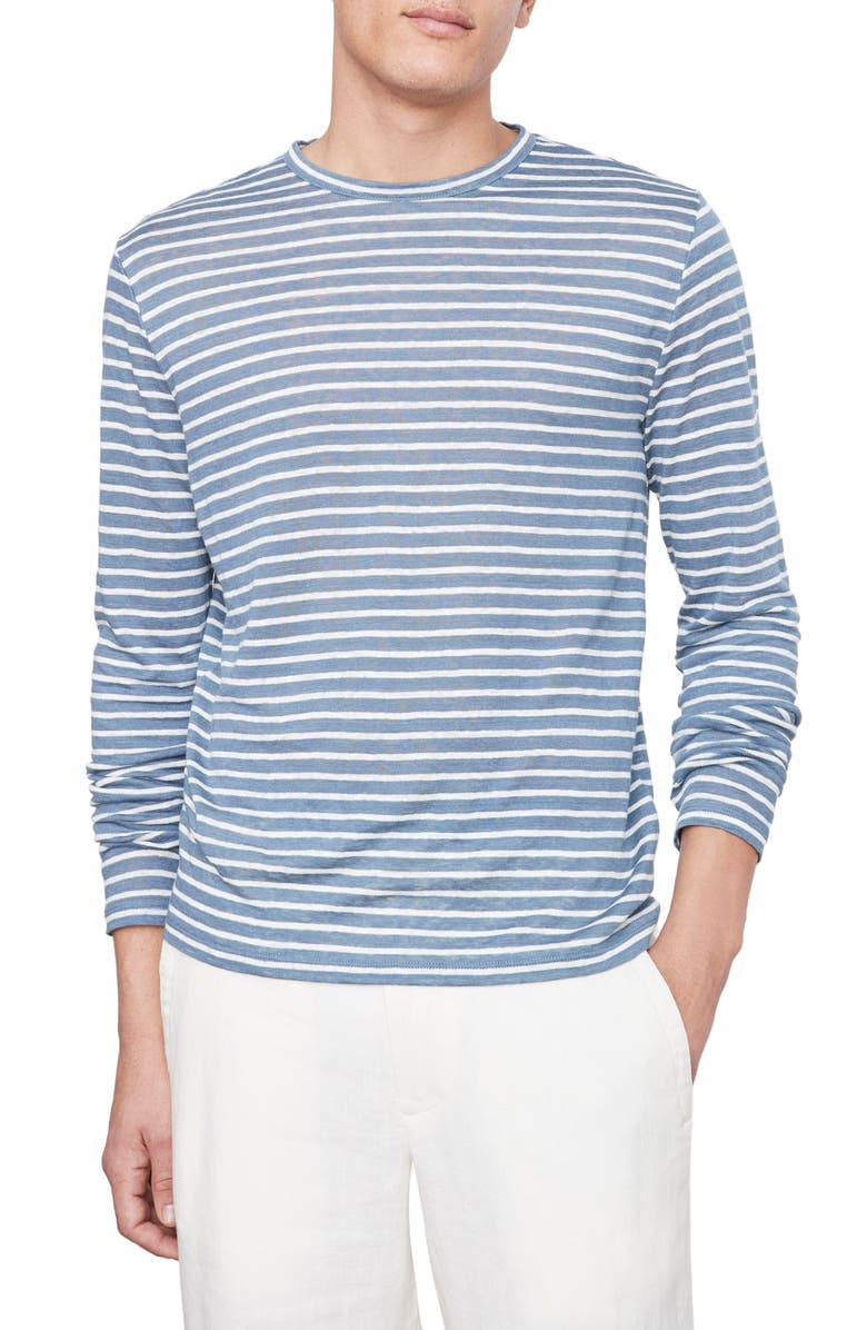 Vince Stripe Raglan Sleeve Linen T-Shirt, Main, color, Night Blue/ Off White