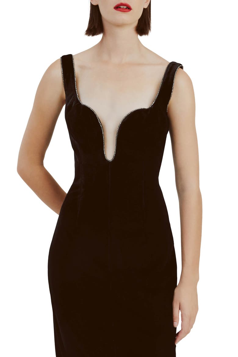 Brooklyn Embellished Trim Stretch Velvet Cocktail Dress, Alternate, color, BLACK