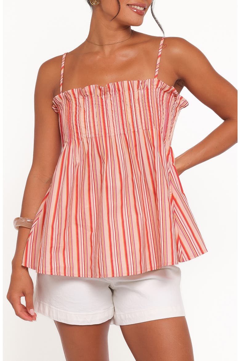 Carson Stripe Pintuck Pleat Cotton Camisole, Main, color, PEACH STRIPE