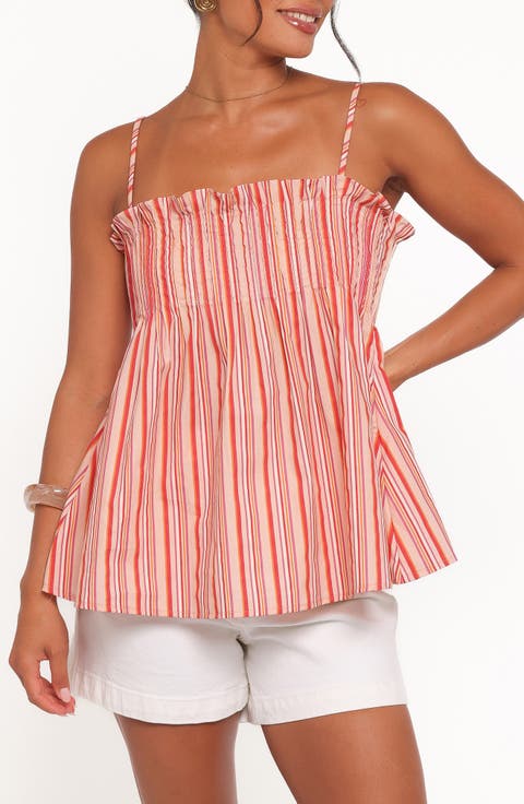 Carson Stripe Pintuck Pleat Cotton Camisole