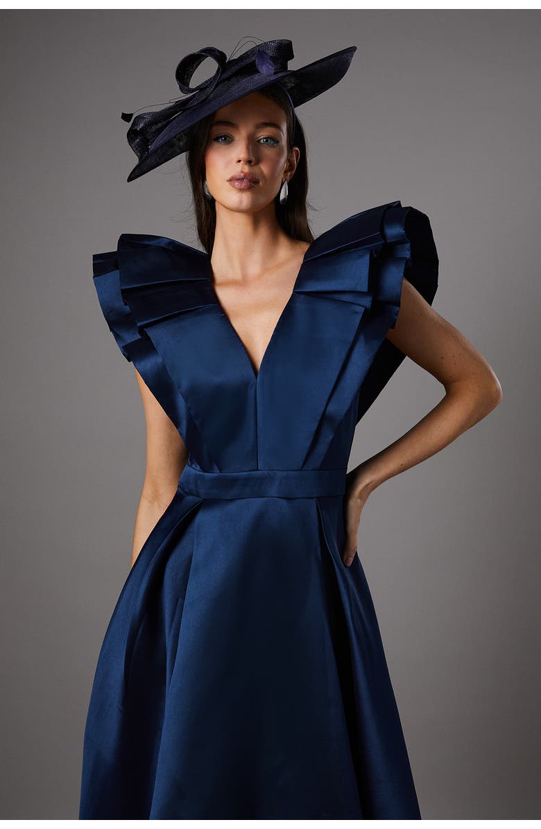 Coast Frill Sleeve V-Neck Midi Dress, Alternate, color, Navy