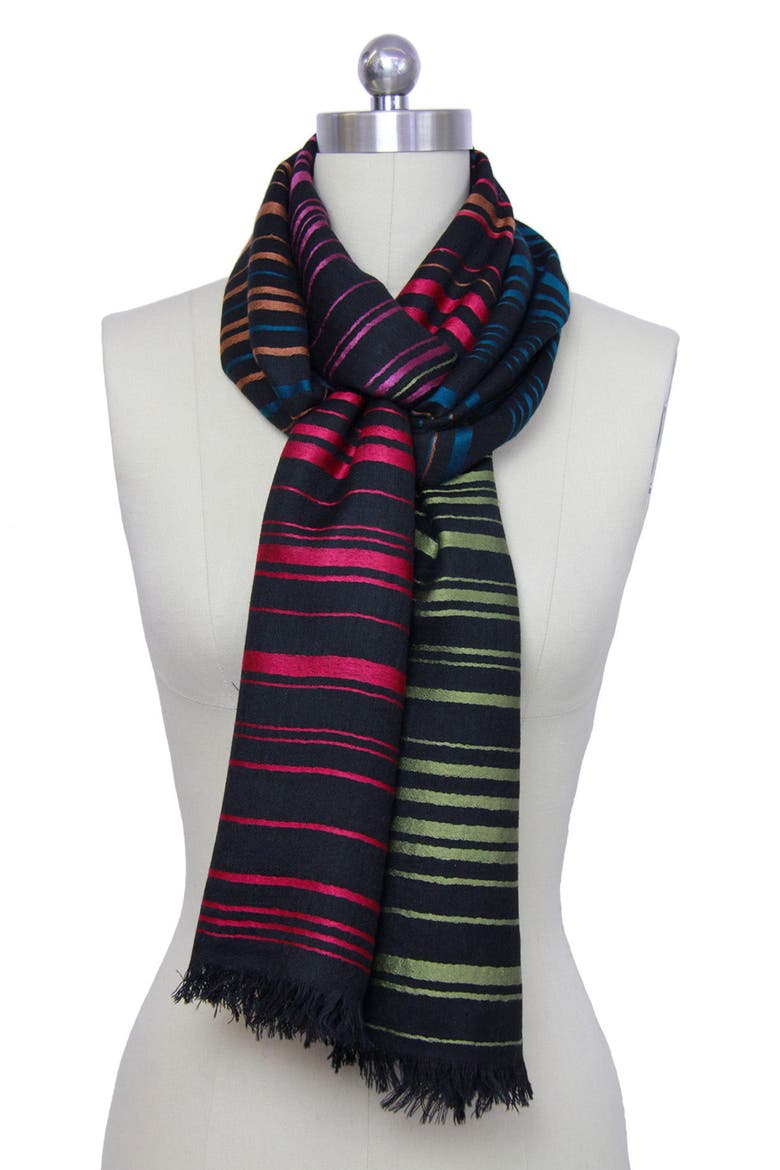 Rainbow Stripe Wool Scarf, Alternate, color, BLACK