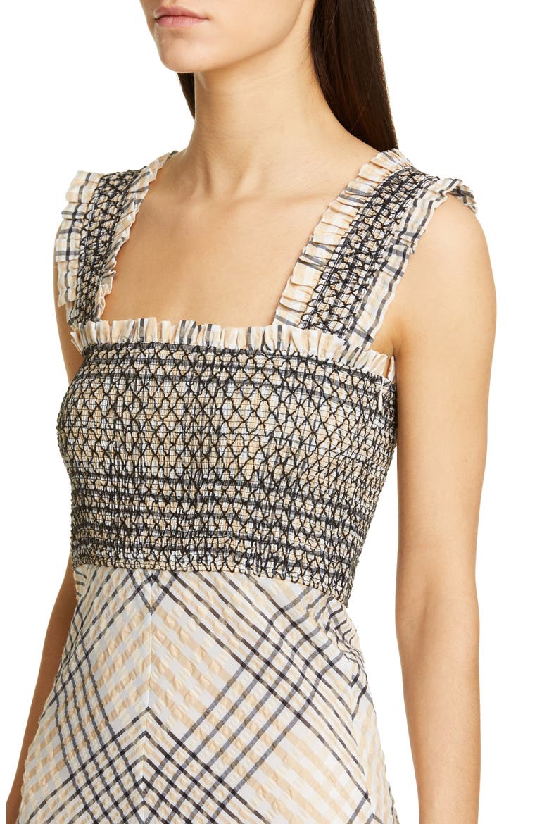 Check Seersucker A-Line Midi Sundress, Alternate, color, IRISH CREAM