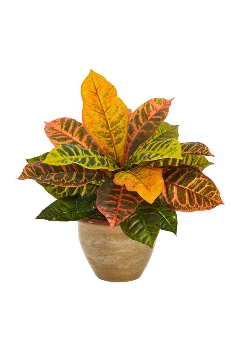 15-in Garden Croton Artificial Plant in Ceramic Planter, Main, color, Orange