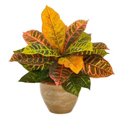 15-in Garden Croton Artificial Plant in Ceramic Planter (Real Touch)