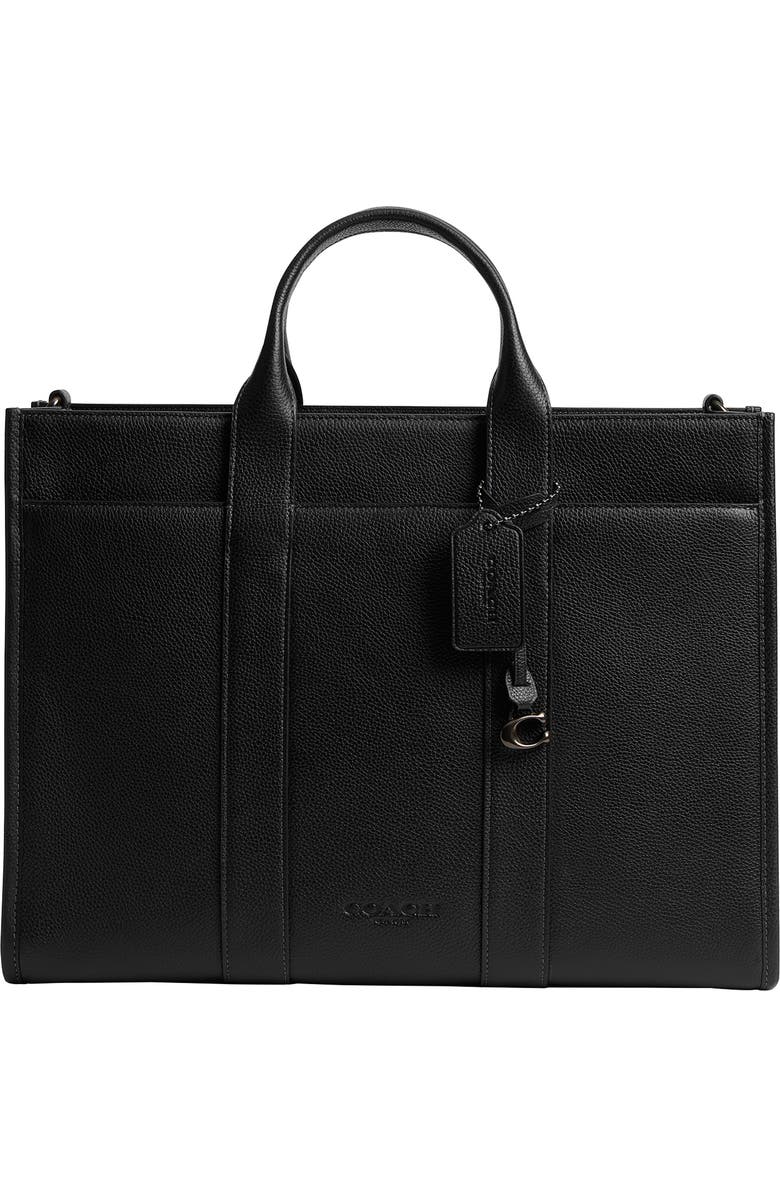 COACH Wesley Polished Pebble Leather Tote, Main, color, Black