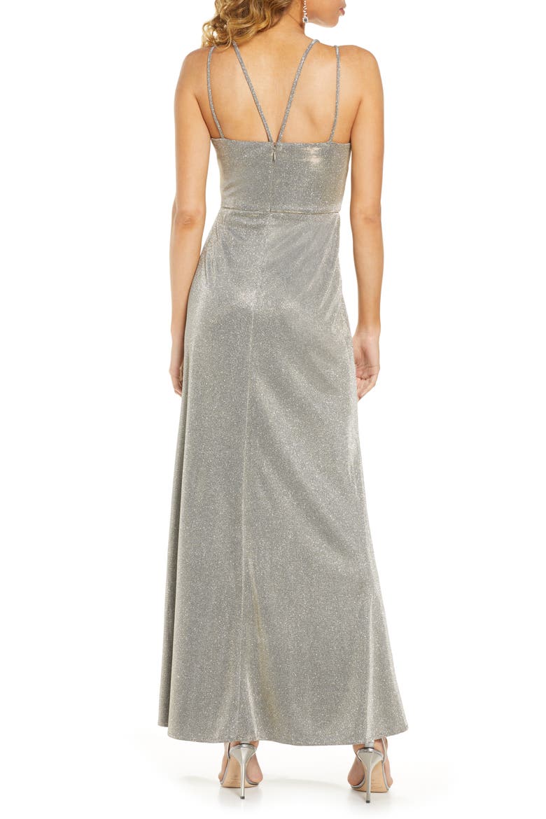 Shimmer Wrap Front Gown, Alternate, color, GOLD/ SILVER