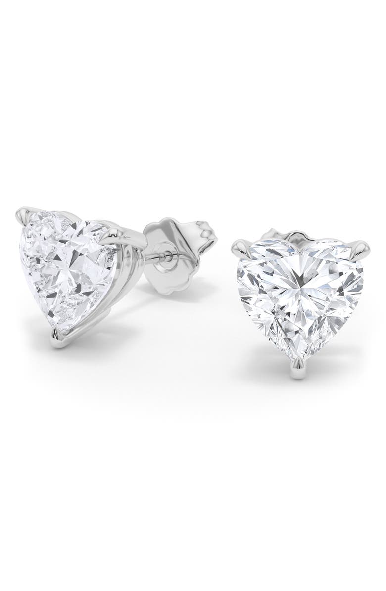 HauteCarat Lab Grown Diamond Heart Stud Earrings, Alternate, color, 18K White Gold