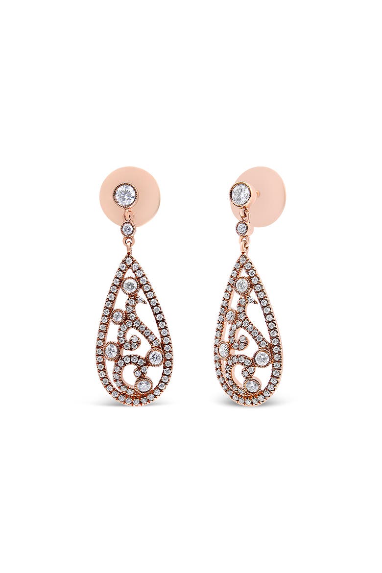 18K Rose Gold 1 1/4 Cttw Diamond Teardrop Shaped Drop Earring, Alternate, color, Pink