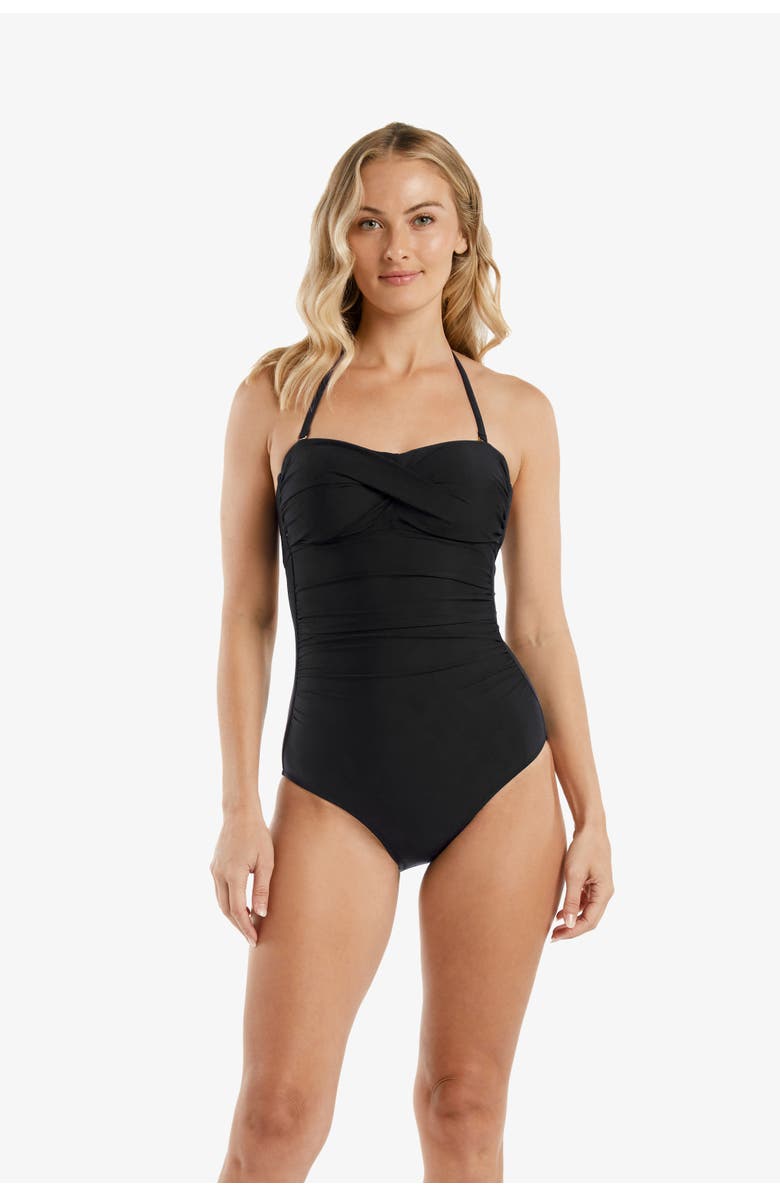 HELEN JON Twist Bandeau One-Piece, Alternate, color, Black