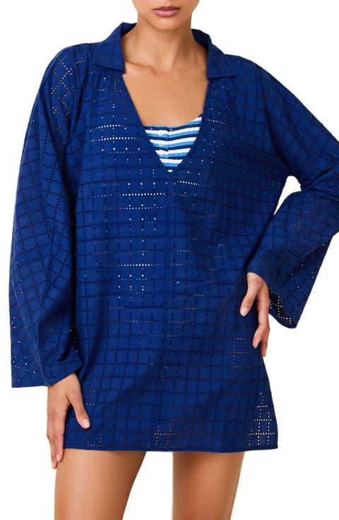 The Alba Embroidered Eyelet Long Sleeve Cotton Cover-Up Tunic
