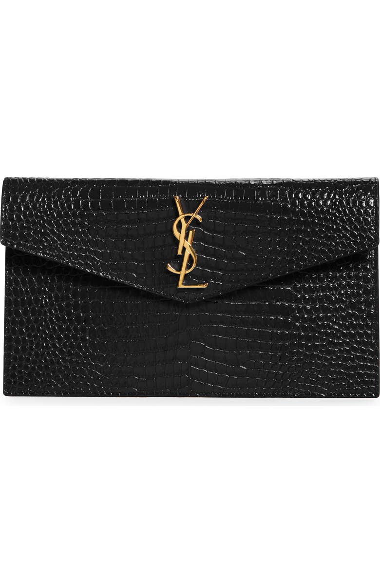 Saint Laurent Uptown Croc Embossed Leather Pouch, Main, color,