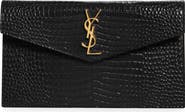 Saint Laurent Uptown Croc Embossed Leather Pouch