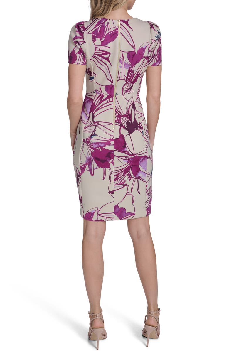 Calvin Klein Floral Sheath Midi Dress, Alternate, color, Khaki/ Boysenberry Multi