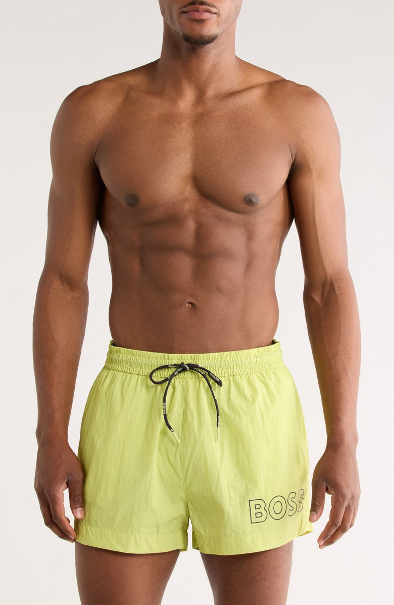 BOSS Mooneye Swim Trunks, Main, color, Light/ Pastel Green
