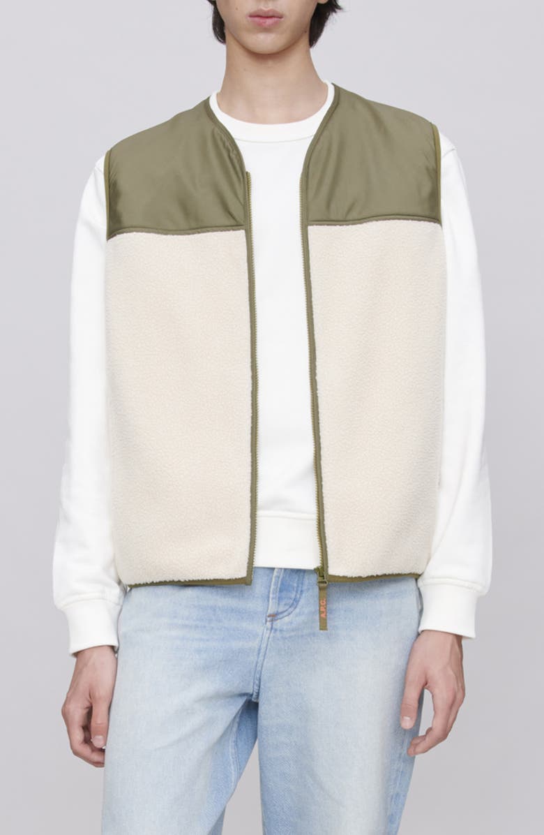 A.P.C. Marty Colorblock Fleece Vest, Main, color, Aac Off White