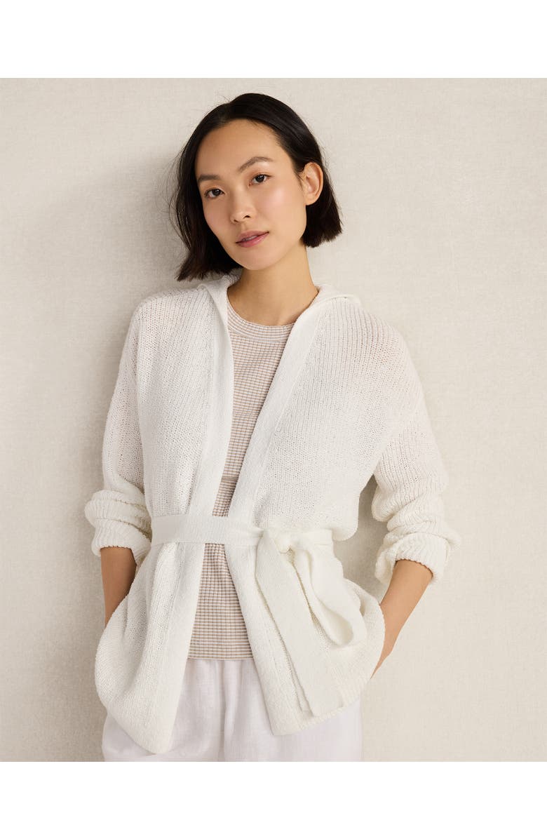 Haven Well Within Cotton Blend Tie-Front Hooded Cardigan, Main, color, White