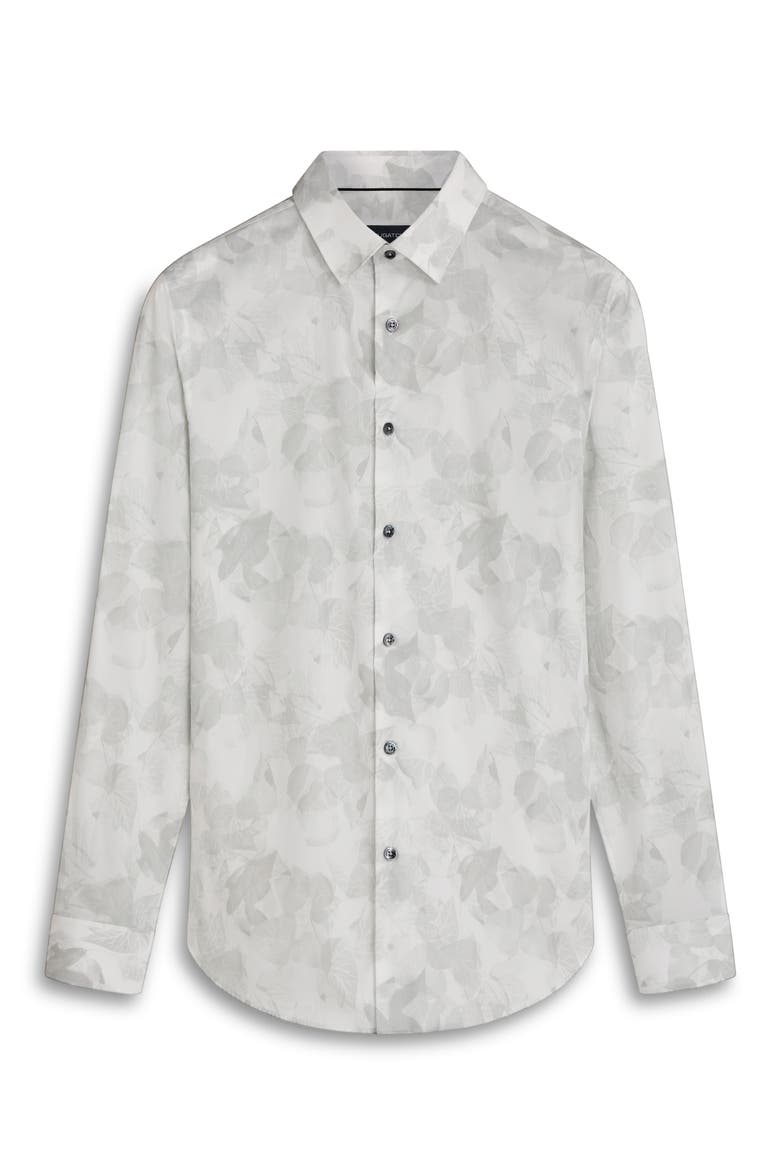 Julian Shaped Fit Leaf Print Stretch Cotton Button-Up Shirt, Alternate, color, CHALK
