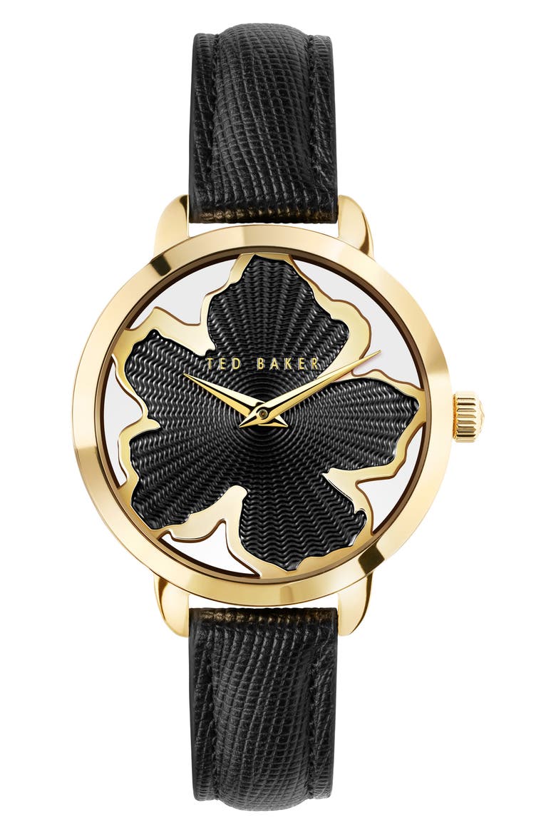 Lilabel Leather Strap Watch, 36mm, Main, color, GOLD/ BLACK/ BLACK