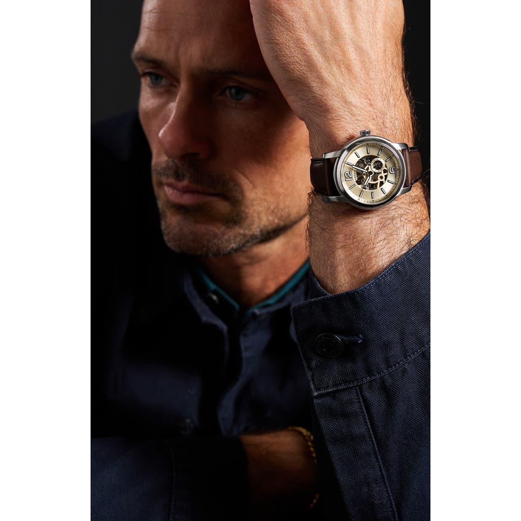 Fossil Heritage Automatic Leather Strap Watch, 43mm In Brown
