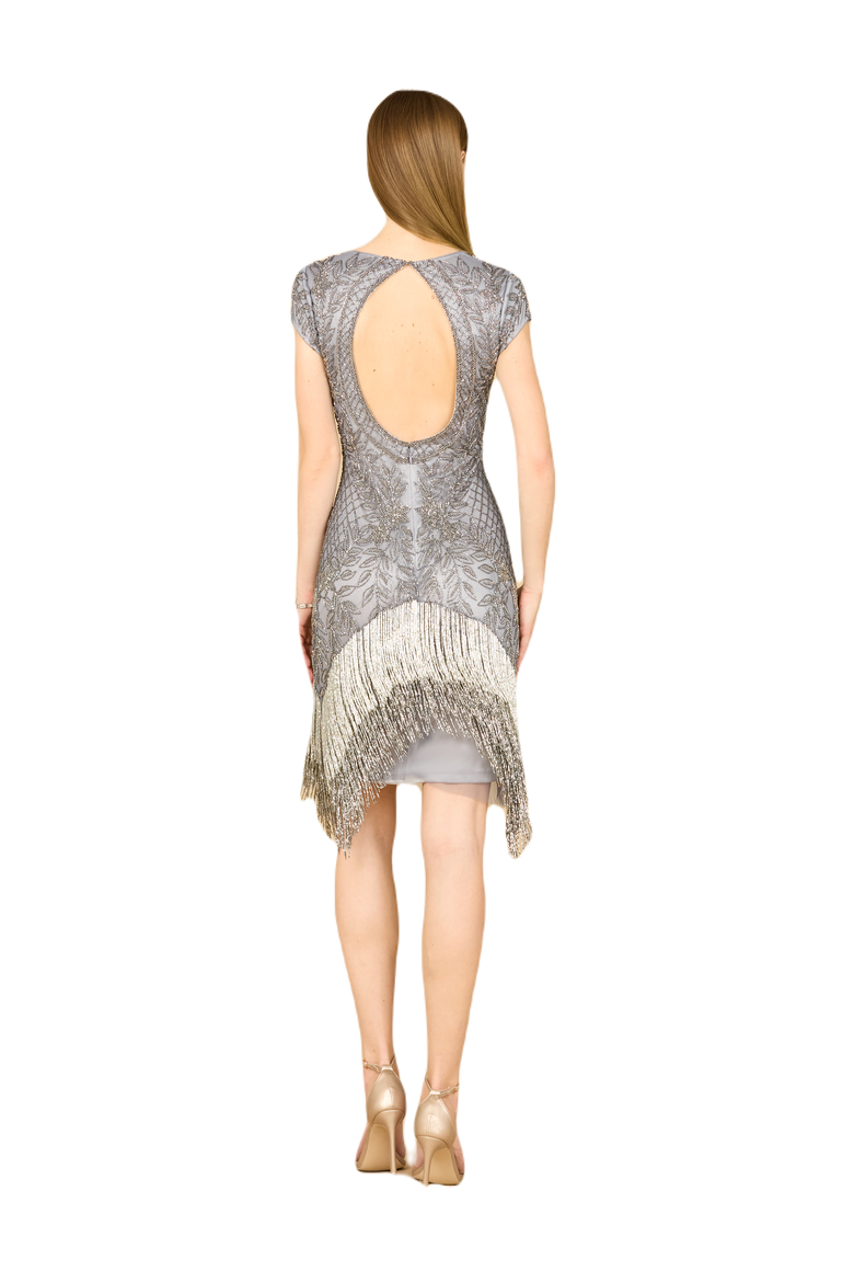Beaded Fringe Short Cocktail Dress, Alternate, color, Grey