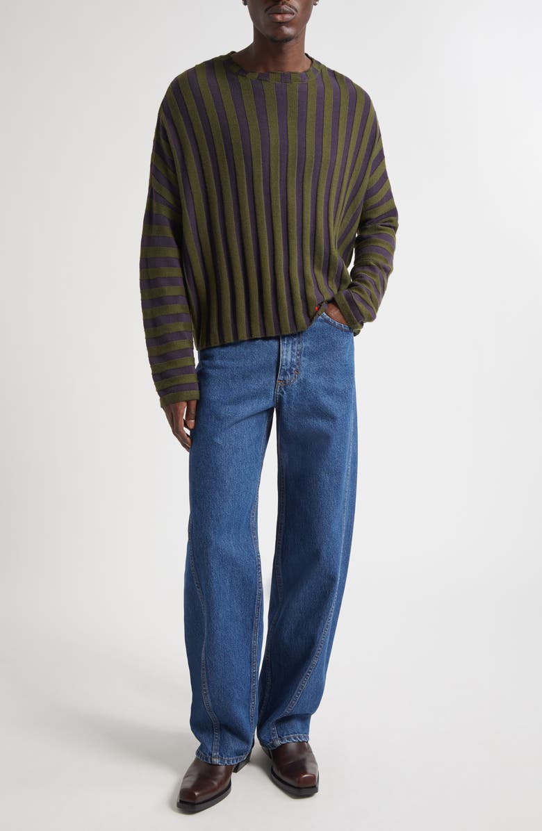 Eckhaus Latta Keyboard Stripe Wool Crewneck Sweater, Alternate, color, Mallard