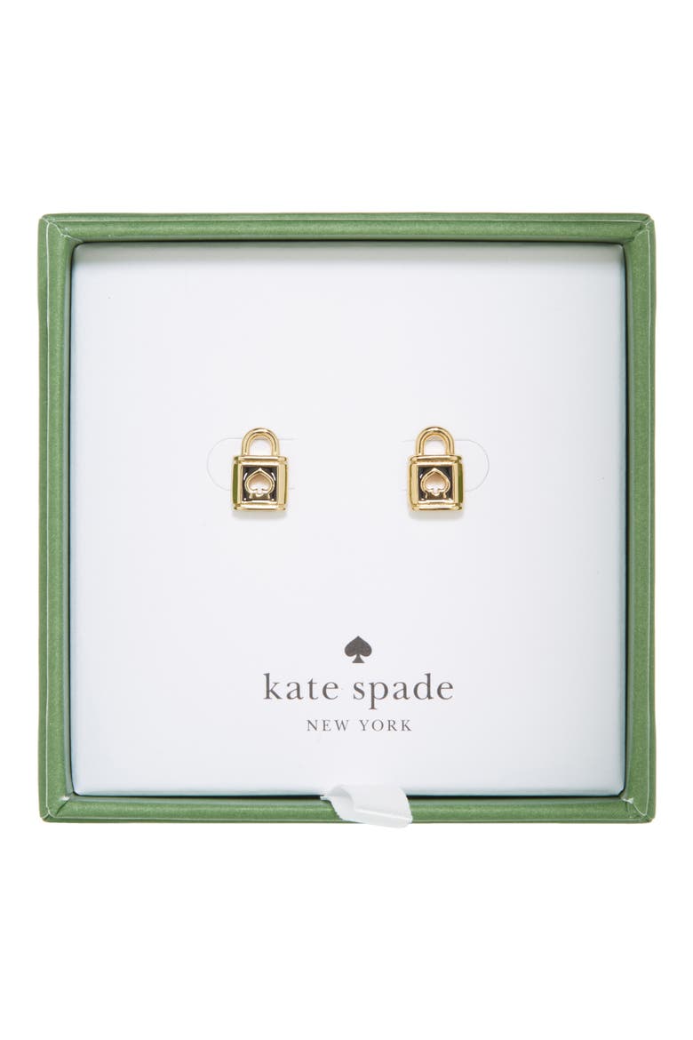 spade padlock stud earrings, Main, color, BLACK