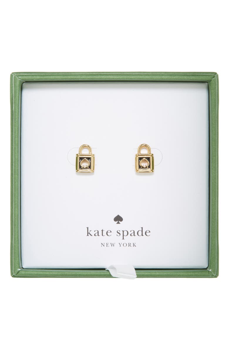Kate Spade New York spade padlock stud earrings, Main, color, Black