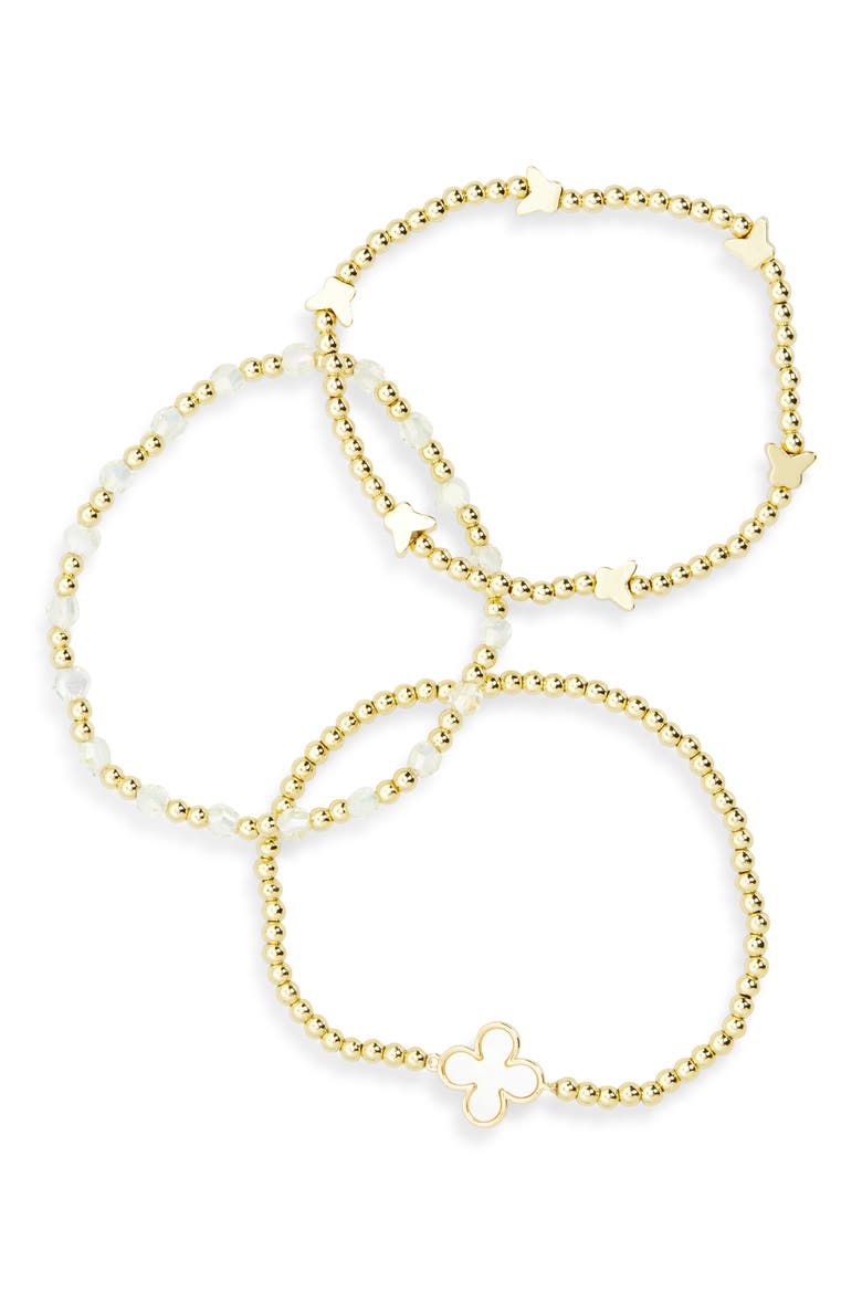 Lisa Set of 3 Clover & Butterfly Bracelets, Main, color, GOLD