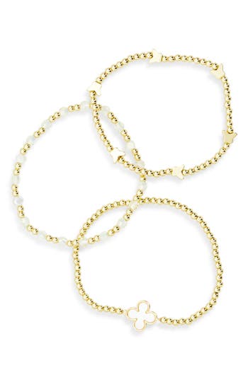 Eye Candy Los Angeles Lisa Set Of 3 Clover & Butterfly Bracelets In Gold