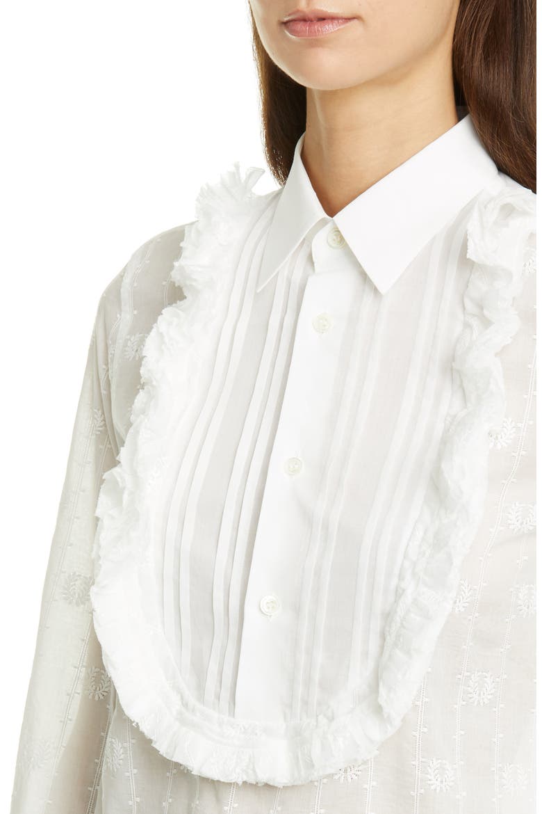 Tricot Comme des Garçons Ruffle Bib Embroidered Shirt, Alternate, color, WHITE