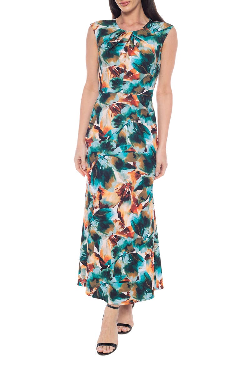Pleated Midi Dress, Main, color, TURQUOISE/ MULTI